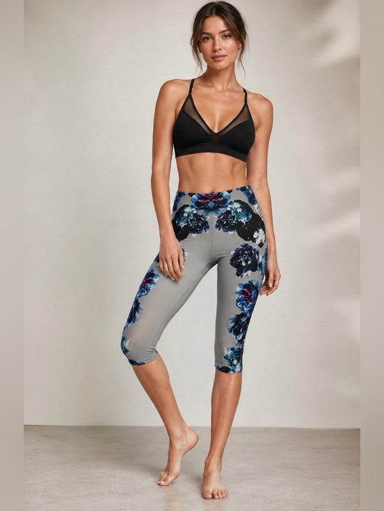 All Saints Pants - AllSaints Floral Print Capri Leggings in Gray and Blue